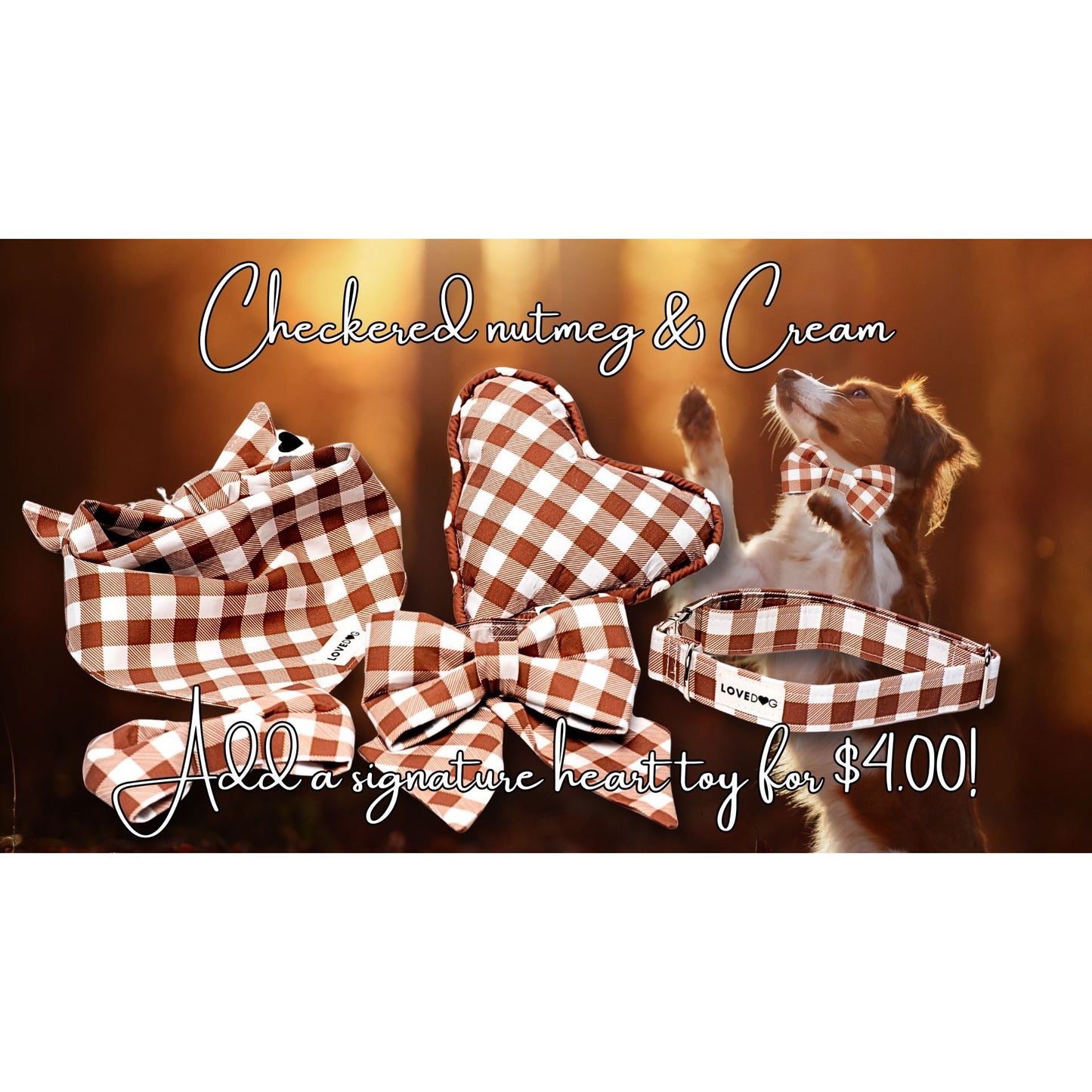 Nutmeg & Cream Checkered Dog Collar
