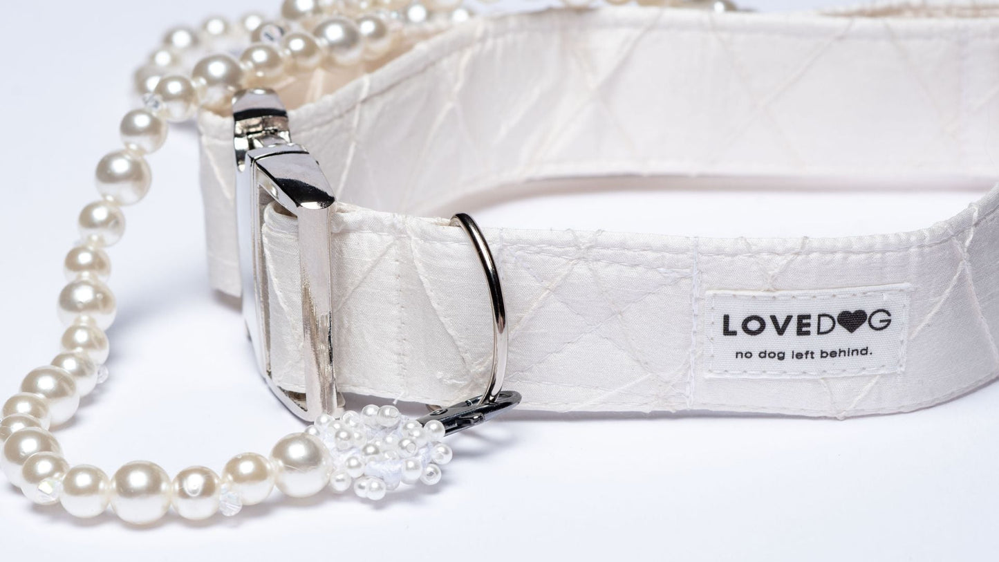 elegant ivory pearl and crystal wedding dog leash