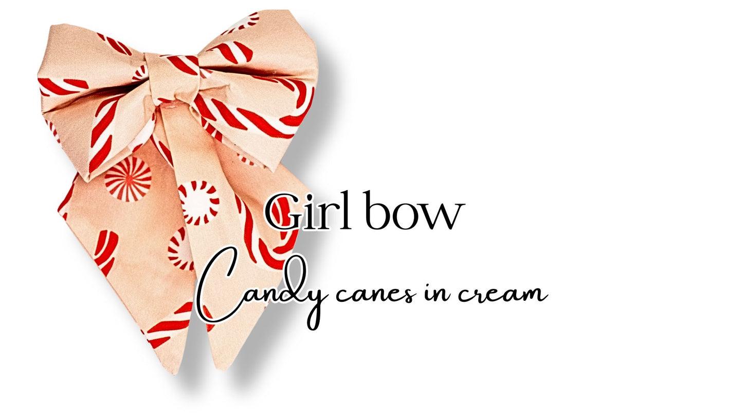 Girl Bow Candy Cane in Cream