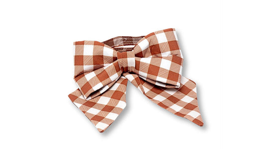 Nutmeg & Cream Checks SnapBow Girl Collar