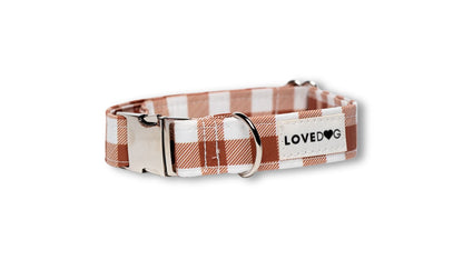 Nutmeg & Cream Checkered Dog Collar