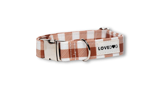 Nutmeg & Cream Checkered Dog Collar
