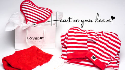 Heart On Your Sleeve Dog Shirt -Matching Human Beanie and Dog Toy Set